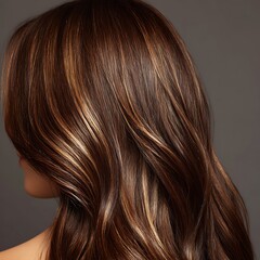 Fototapeta premium silky brown hair with soft highlights, smooth healthy texture