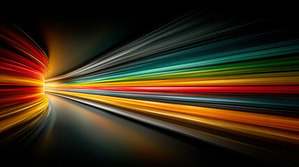 Vibrant, colorful light streaks in a dark tunnel-like setting.