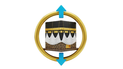 Kaaba with Up and Down Arrows within Gold Circle