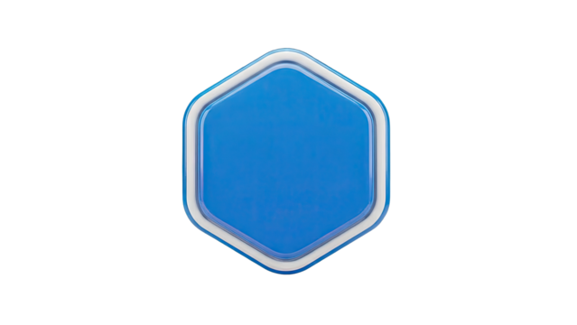 Hexagonal Button with Blue and White Layers - Powered by Adobe