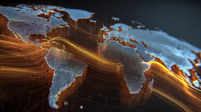 global digital economy growth concept, holographic world map with rising data lines, finance and technology future, - Powered by Adobe
