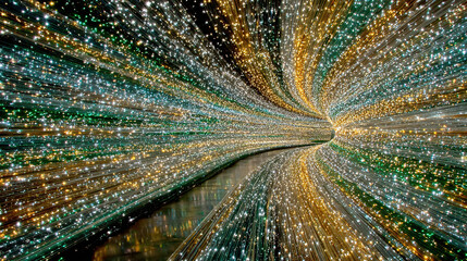 dynamic tunnel of colorful lights with speed illusion and vibrant reflections.