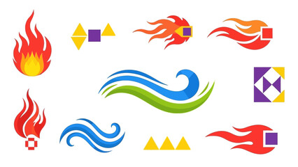 Naklejka premium Abstract set of flame and water design elements in vector illustration