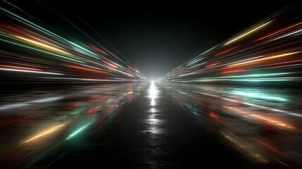 Long exposure light trails creating a futuristic tunnel effect at night.