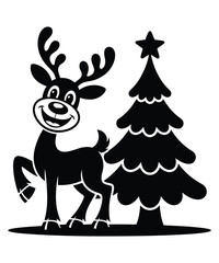 Fototapeta premium Cheerful Reindeer and Christmas Tree Silhouette