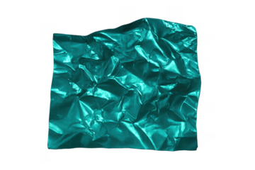 Crumpled turquoise metallic foil texture with transparency