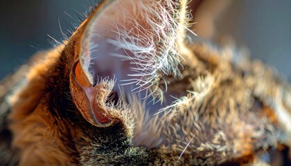 Close-up of a Tabby Cats Ear in Natural Light.