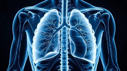 Detailed X-ray view of human torso highlighting lungs and skeletal structure
