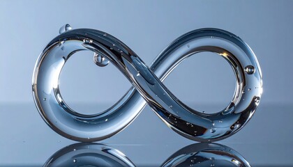 Elegant glass infinity symbol on a reflective surface, symbolizing eternity.