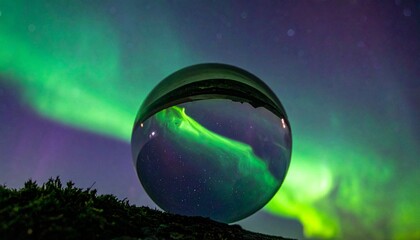 Aurora Borealis Reflected in a Crystal Ball - A Night Sky Spectacle.