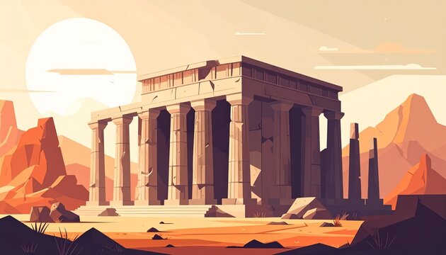 flat vector illustration of forgotten ancient structures, abstract geometry