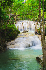 beautiful Erawan wallterfall, national park in Kanchanaburi, Thailand