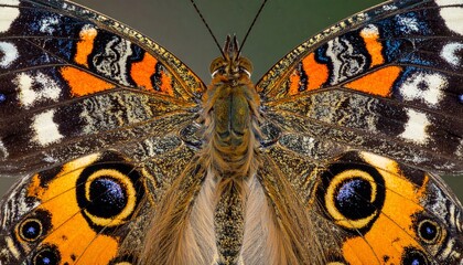 Detailed Close-Up of an American Painted Lady Butterflys Wings.