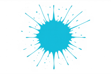 Blue paint splash bursting with droplets, transparent background