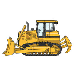 Obraz premium Heavy duty yellow track type tractor with front blade and rear ripper