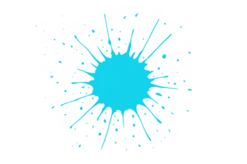 Blue paint splash bursting with droplets on transparent background