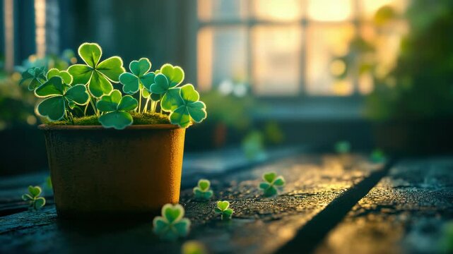 Celebrate St. Patrick's Day with this potted plant featuring four-leaf clovers - a symbol of luck and prosperity in Irish culture.