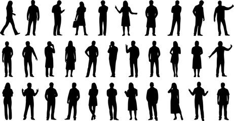 silhouettes of people working group of standing business people vector