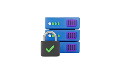 3D Icon: Secure Server Rack with Padlock and Checkmark