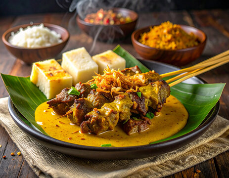 Sate Padang Kuah Kuning Asli Minang  Saus Kental Rempah & Ketupat