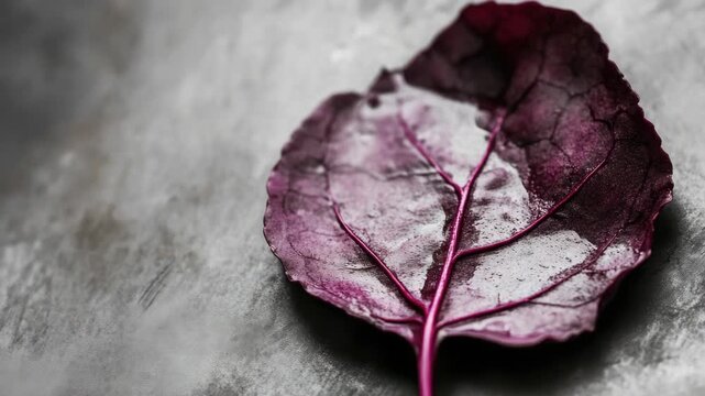 Close-up of a single purple maple leaf with veins and edges visible.