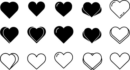 Set red shape heart icon, vector set heart shape, lovers on Valentines day