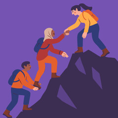 Diverse Group Climbing Mountain Together for Equality