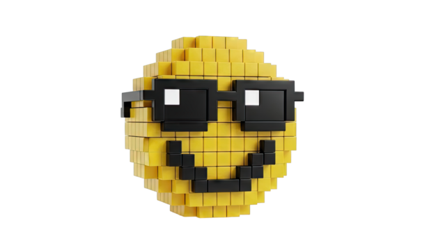 Pixelated Yellow Emoji with Sunglasses - Powered by Adobe