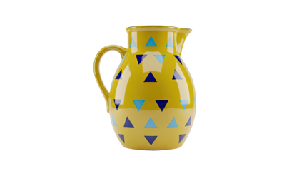 Yellow Pitcher with Blue and Light Blue Triangles Pattern