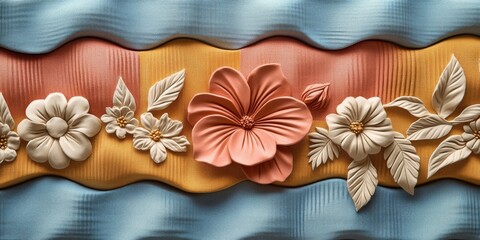 Floral bas relief sculpture creating decorative wavy pattern