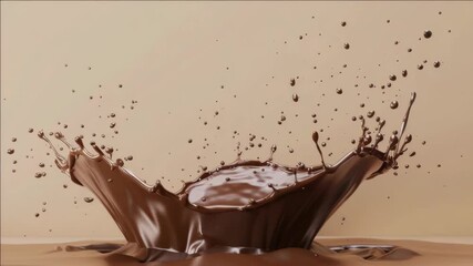 Luscious chocolate milkshake bursting against a beige backdrop, showcasing the rich texture and delightful indulgence.