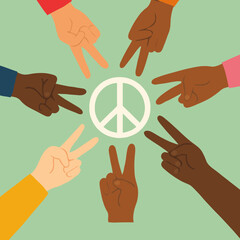 Circle of Peace Signs Held by Diverse Hands