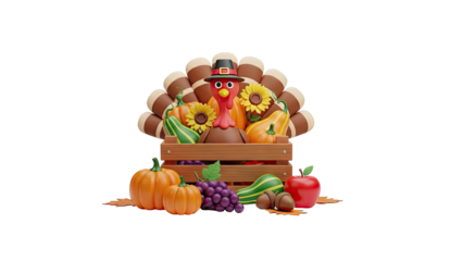 Cartoon Turkey with Thanksgiving Harvest