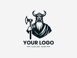 Obraz premium viking with long beard black vector logo