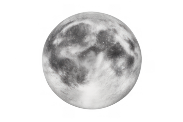 Full moon showing lunar surface details and craters, orbiting earth as a natural satellite in space