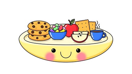 Cartoon Breakfast Tray with Food and Drink.