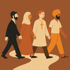 Diverse People Walking Shared Path to Tolerance