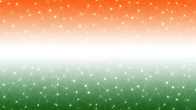 Abstract vector mesh background in subtle Indian tricolor. Geometric grid pattern suitable for corporate presentation master slide template.
