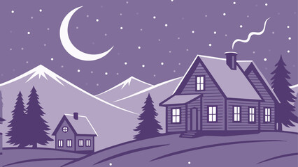 Fototapeta premium Cozy mountain cabin under moonlight