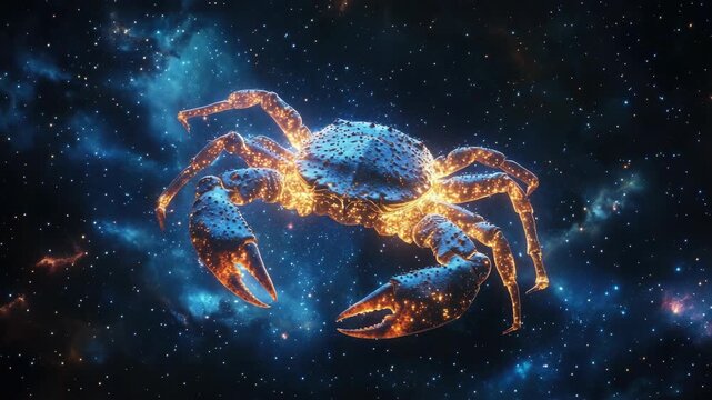 Digital of a crab nebula set against space backdrop.