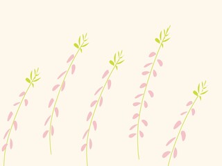  floral illustration featuring five delicate green stems with soft pink petals on a clean white background. Elegant, simple, and calming botanical design.