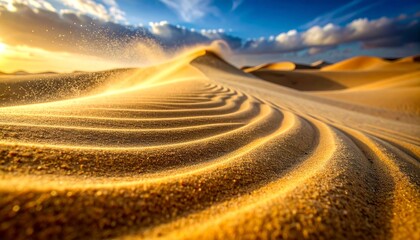 Golden Desert Dunes at Sunset - A Serene Landscape of Sand.