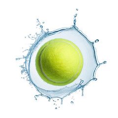 Tennis Ball with Water Splash Effect, Dynamic Sports Concept Illustration Isolated on White Background