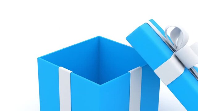 Open blue gift box with white ribbon