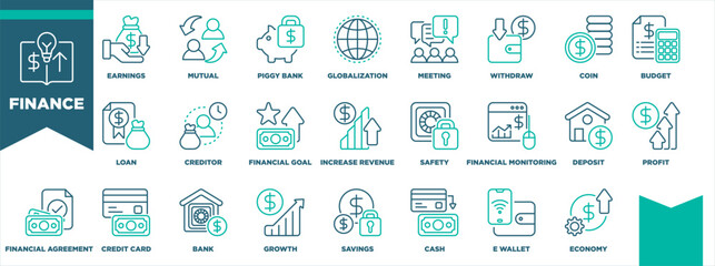 Finance Icon Set Line Green