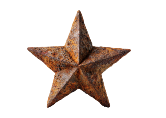 Rusty metal five-pointed star, weathered texture, brown and orange tones