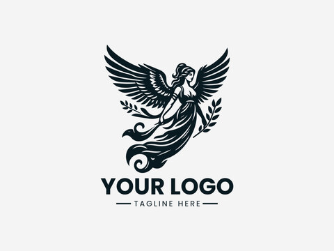 winged goddes black vector logo