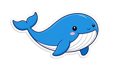 Obraz premium Cute cartoon blue whale illustration.