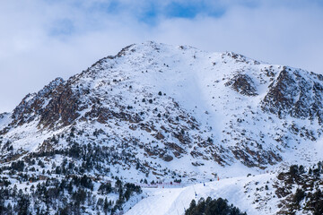 Panoramic view of Grandvalira ski slopes in Andorra during winter 2026.