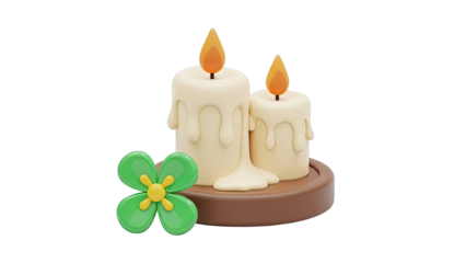 Two Lit Candles and a Shamrock Decoration
